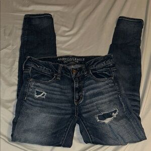 American Eagle Outfitters Women's Distressed Dark Blue Skinny Jeans